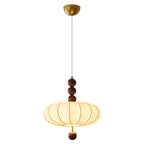 Adelaide Fabric Pendant Light Walnut Wood Beige Linen Dining Room Bedroom — 15 to 19 Inch