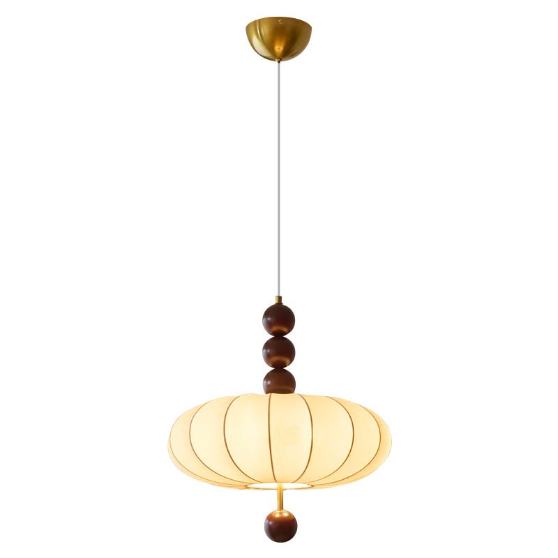 Adelaide Fabric Pendant Light Walnut Wood Beige Linen Dining Room Bedroom — 15 to 19 Inch