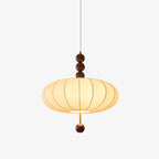 Adelaide Fabric Pendant Light Walnut Wood Beige Linen Dining Room Bedroom — 15 to 19 Inch
