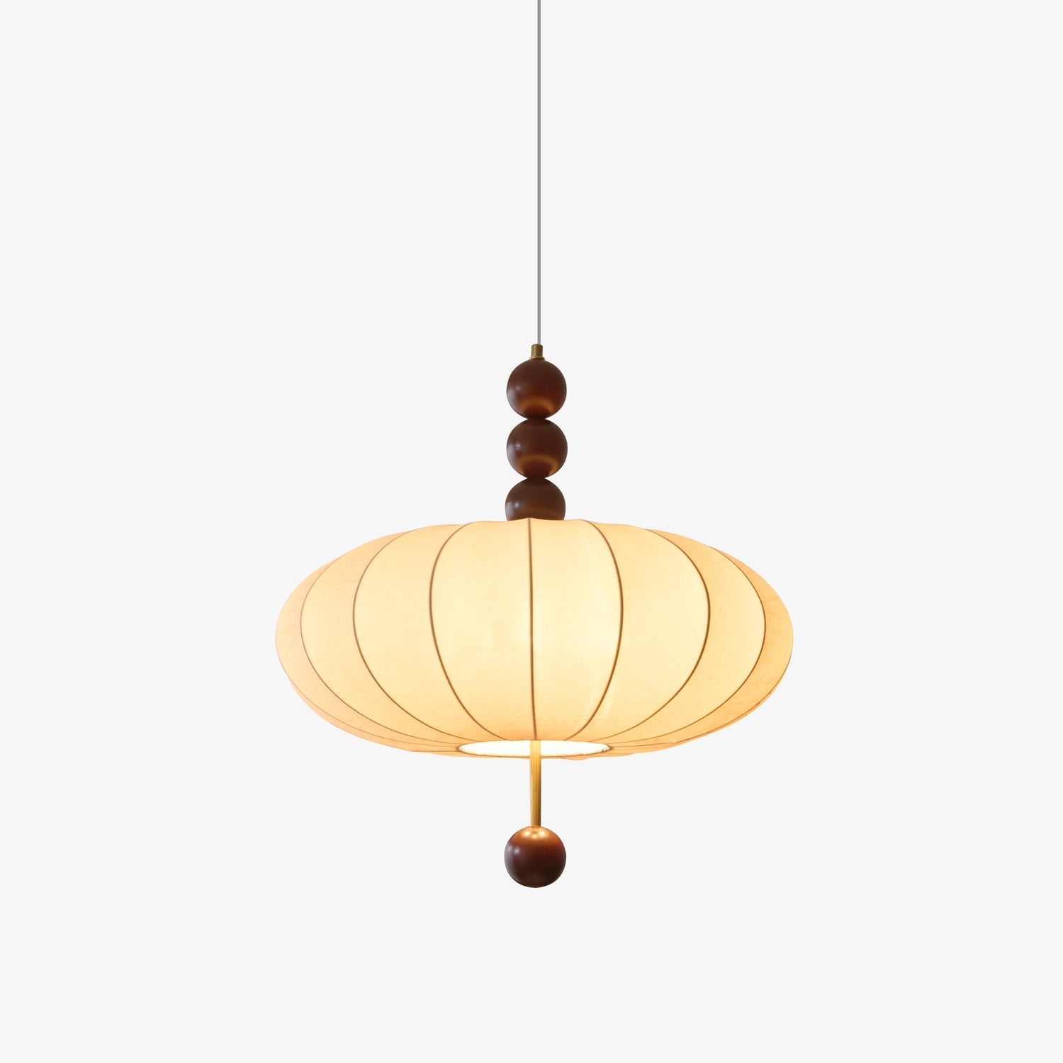 Adelaide Fabric Pendant Light Walnut Wood Beige Linen Dining Room Bedroom — 15 to 19 Inch