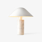 Marble Table Lamp Luxury Cylindrical Base Fabric Shade Bedside Bedroom — Black White 14 Inch