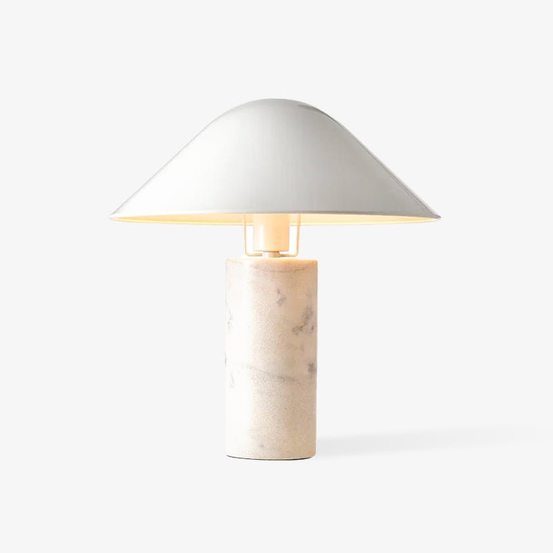 Marble Table Lamp Luxury Cylindrical Base Fabric Shade Bedside Bedroom — Black White 14 Inch