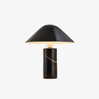Marble Table Lamp Luxury Cylindrical Base Fabric Shade Bedside Bedroom — Black White 14 Inch