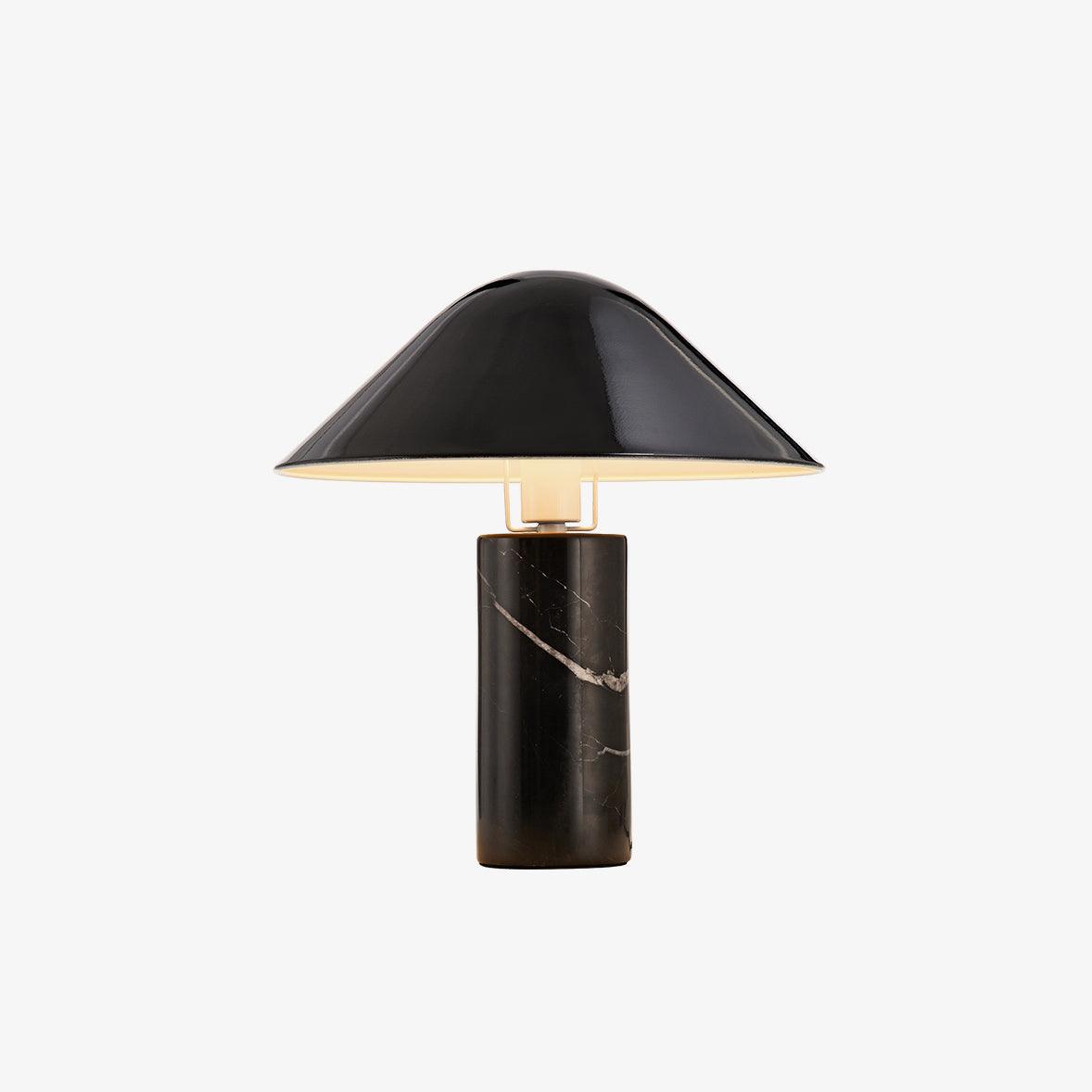Marble Table Lamp Luxury Cylindrical Base Fabric Shade Bedside Bedroom — Black White 14 Inch