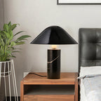 Marble Table Lamp Luxury Cylindrical Base Fabric Shade Bedside Bedroom — Black White 14 Inch