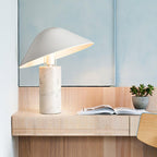 Marble Table Lamp Luxury Cylindrical Base Fabric Shade Bedside Bedroom — Black White 14 Inch