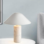 Marble Table Lamp Luxury Cylindrical Base Fabric Shade Bedside Bedroom — Black White 14 Inch