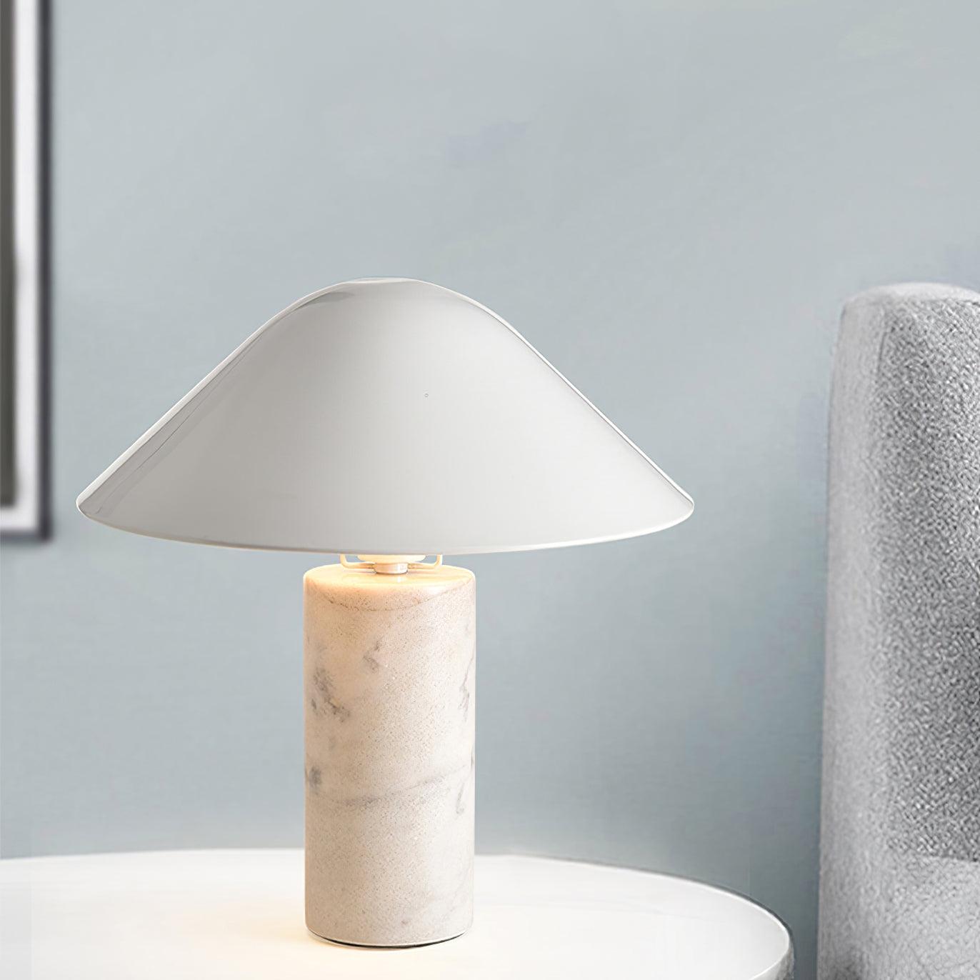 Marble Table Lamp Luxury Cylindrical Base Fabric Shade Bedside Bedroom — Black White 14 Inch