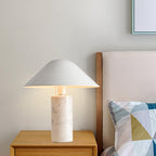 Marble Table Lamp Luxury Cylindrical Base Fabric Shade Bedside Bedroom — Black White 14 Inch