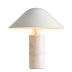 Marble Table Lamp Luxury Cylindrical Base Fabric Shade Bedside Bedroom — Black White 14 Inch