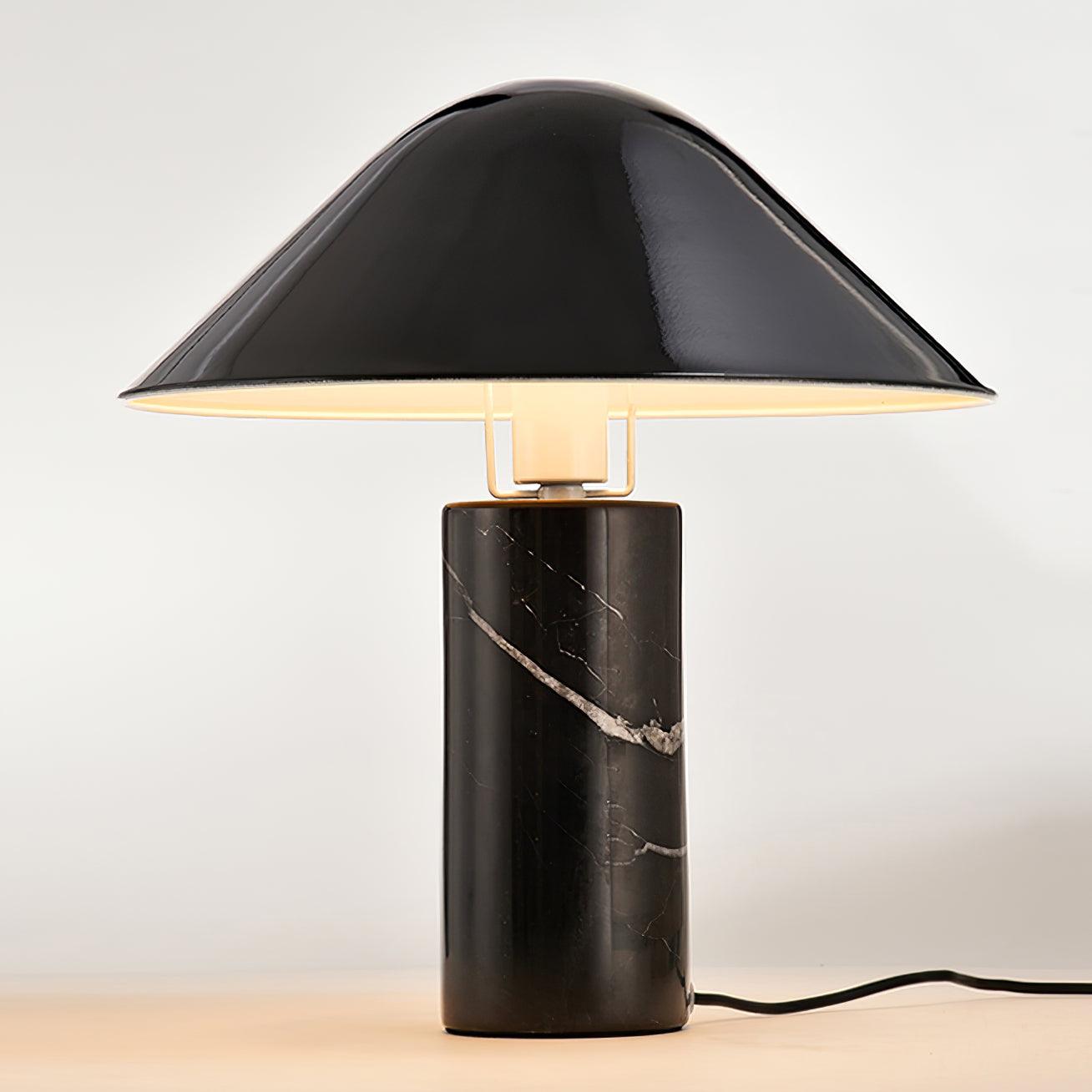 Marble Table Lamp Luxury Cylindrical Base Fabric Shade Bedside Bedroom — Black White 14 Inch