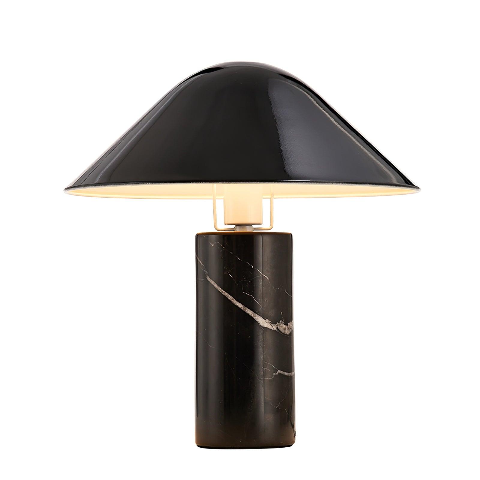 Marble Table Lamp Luxury Cylindrical Base Fabric Shade Bedside Bedroom — Black White 14 Inch