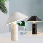 Marble Table Lamp Luxury Cylindrical Base Fabric Shade Bedside Bedroom — Black White 14 Inch
