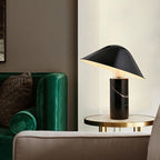 Marble Table Lamp Luxury Cylindrical Base Fabric Shade Bedside Bedroom — Black White 14 Inch
