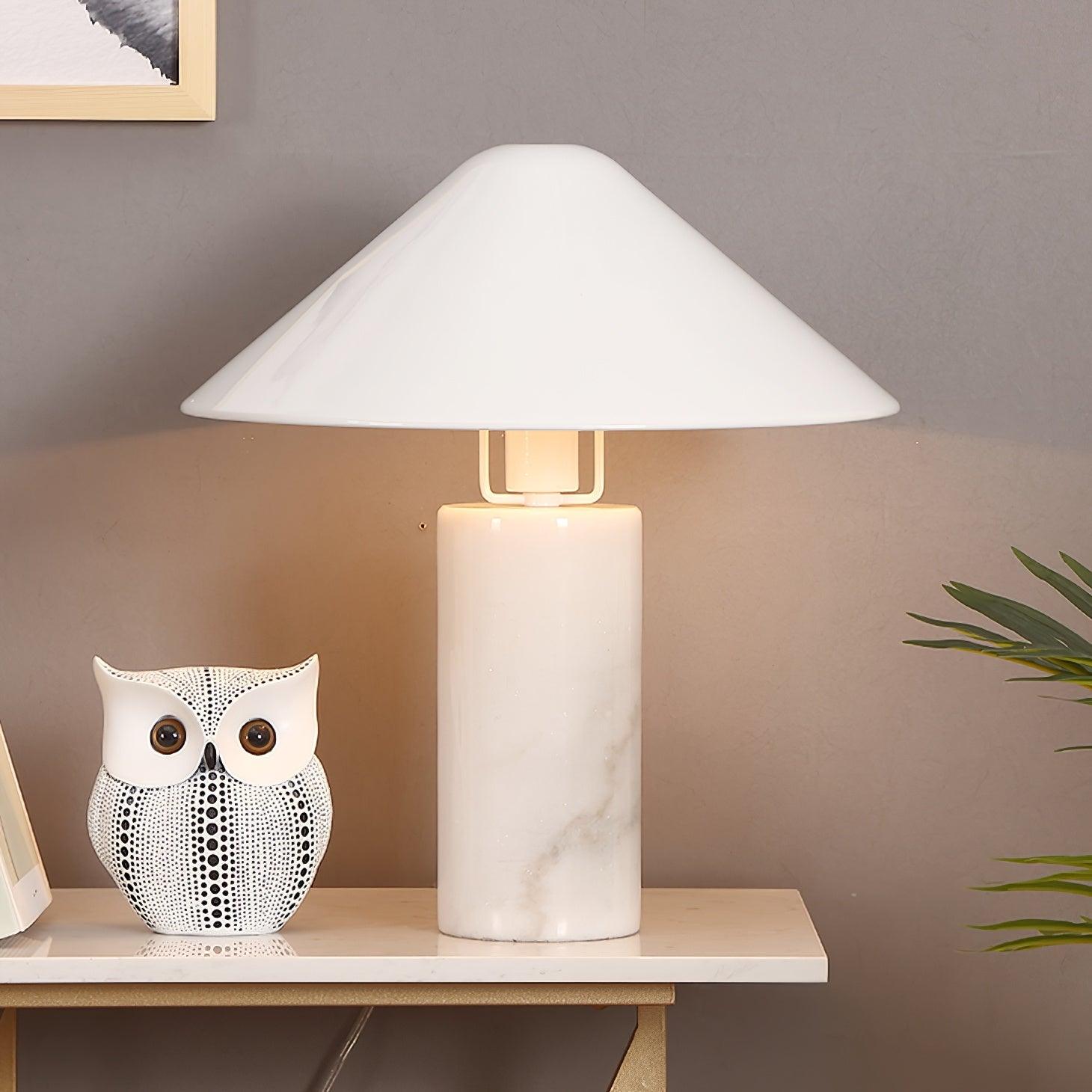Marble Table Lamp Luxury Cylindrical Base Fabric Shade Bedside Bedroom — Black White 14 Inch