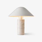 Marble table lamp luxury cylindrical base fabric shade bedside bedroom — black white 14 inch
