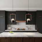 Adjustable Glass Pendant Light Art Deco Frosted Steel Dining Room Bedroom — Gold Rose Gold 4 to 7 Inch