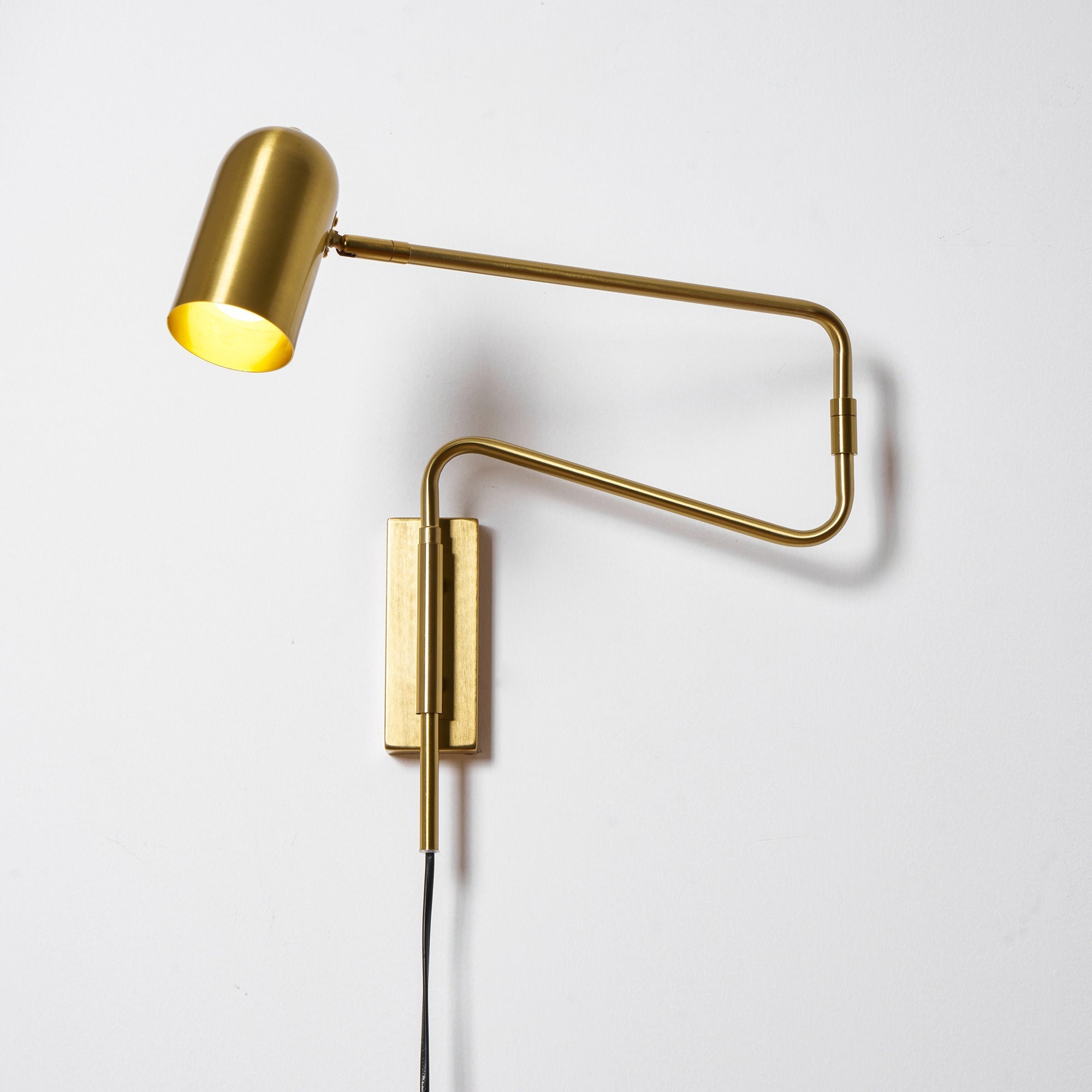 Adjustable Arm Plug-In Wall Lamp Swing Arm Bedroom Living Room Bedside — Gold Black US Plug