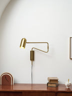 Adjustable Arm Plug-In Wall Lamp Swing Arm Bedroom Living Room Bedside — Gold Black US Plug