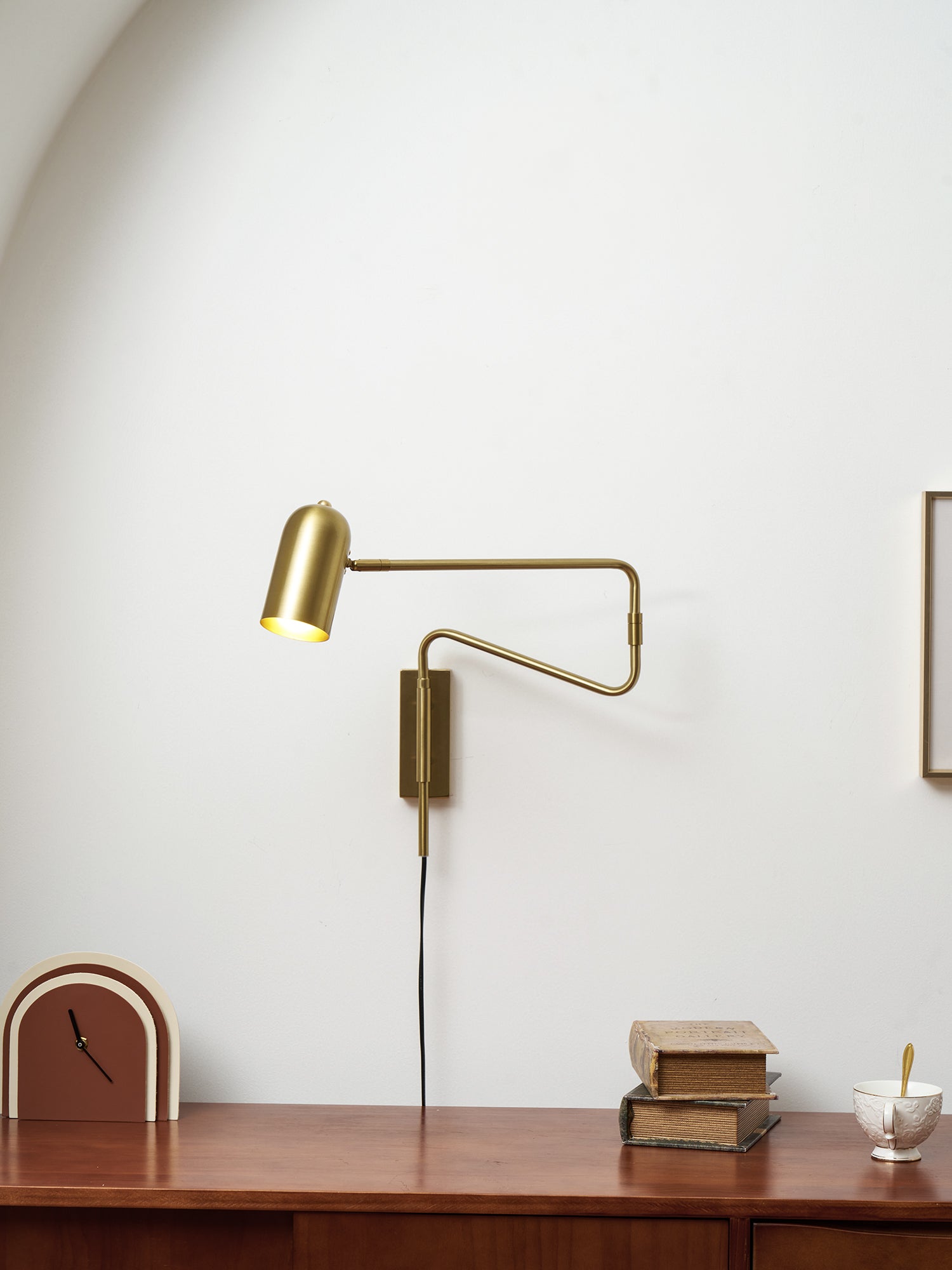 Adjustable Arm Plug-In Wall Lamp Swing Arm Bedroom Living Room Bedside — Gold Black US Plug