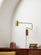 Adjustable Arm Plug-In Wall Lamp Swing Arm Bedroom Living Room Bedside — Gold Black US Plug