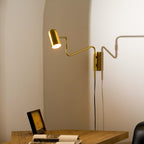 Adjustable Arm Plug-In Wall Lamp Swing Arm Bedroom Living Room Bedside — Gold Black US Plug