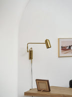Adjustable Arm Plug-In Wall Lamp Swing Arm Bedroom Living Room Bedside — Gold Black US Plug