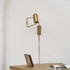 Adjustable Arm Plug-In Wall Lamp Swing Arm Bedroom Living Room Bedside — Gold Black US Plug