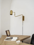 Adjustable Arm Plug-In Wall Lamp Swing Arm Bedroom Living Room Bedside — Gold Black US Plug