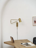Adjustable Arm Plug-In Wall Lamp Swing Arm Bedroom Living Room Bedside — Gold Black US Plug
