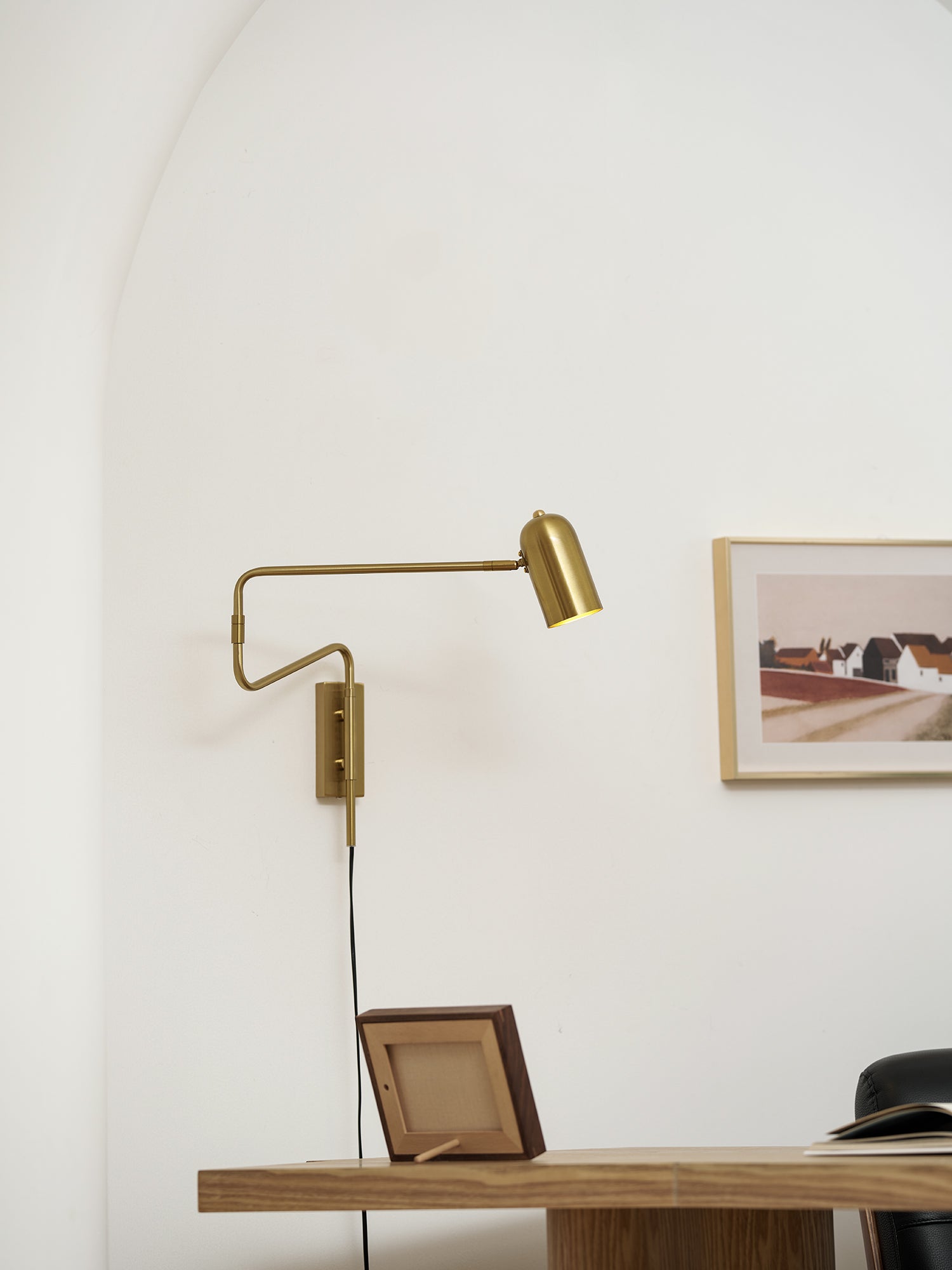 Adjustable Arm Plug-In Wall Lamp Swing Arm Bedroom Living Room Bedside — Gold Black US Plug