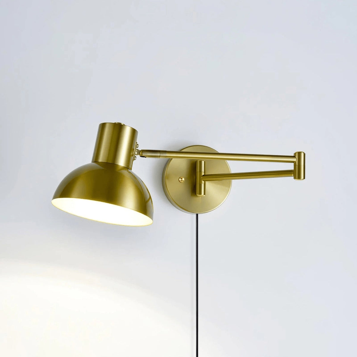 Adjustable Arm Plug-In Wall Lamp Swing Arm Bedroom Living Room Bedside — Gold Black US Plug