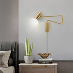 Adjustable Arm Plug-In Wall Lamp Swing Arm Bedroom Living Room Bedside — Gold Black US Plug
