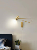 Adjustable Arm Plug-In Wall Lamp Swing Arm Bedroom Living Room Bedside — Gold Black US Plug