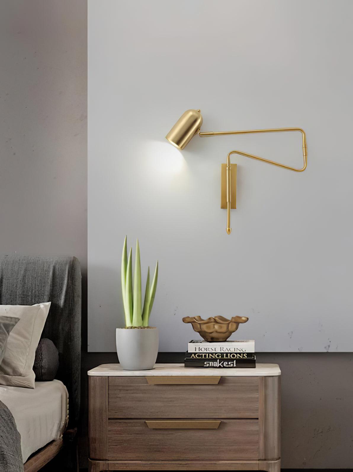 Adjustable Arm Reading Wall Lamp 360° Rotatable Bedroom Bedside Living Room — Gold Black
