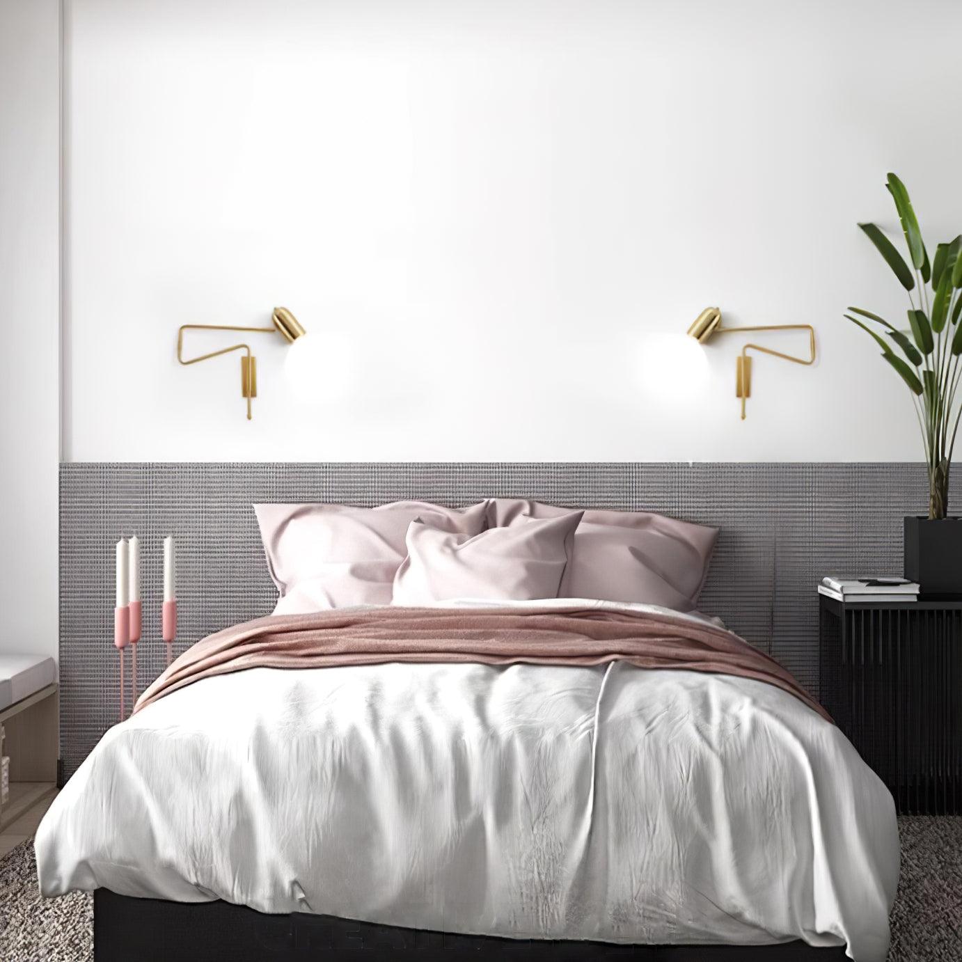 Adjustable Arm Reading Wall Lamp 360° Rotatable Bedroom Bedside Living Room — Gold Black