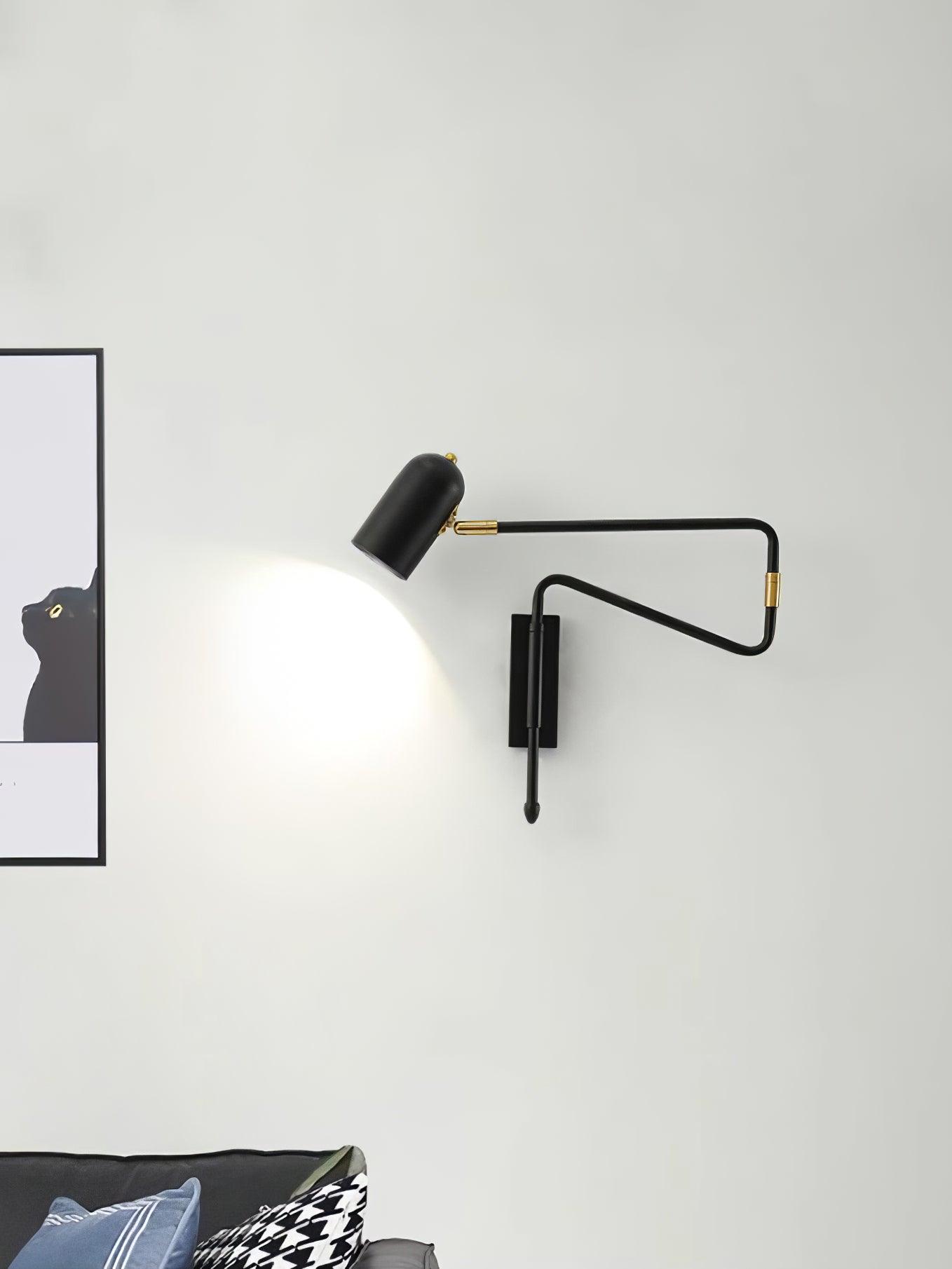 Adjustable Arm Reading Wall Lamp 360° Rotatable Bedroom Bedside Living Room — Gold Black
