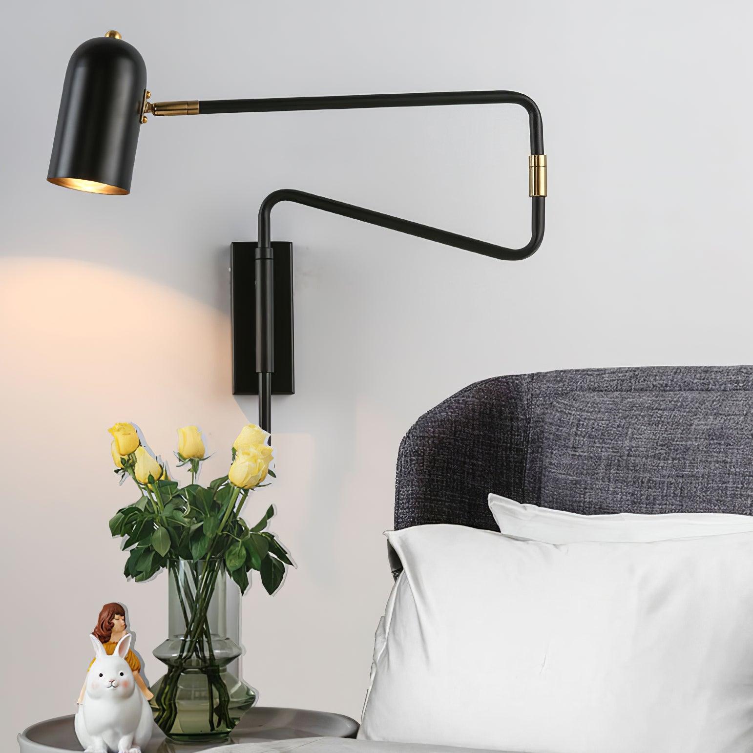 Adjustable Arm Reading Wall Lamp 360° Rotatable Bedroom Bedside Living Room — Gold Black
