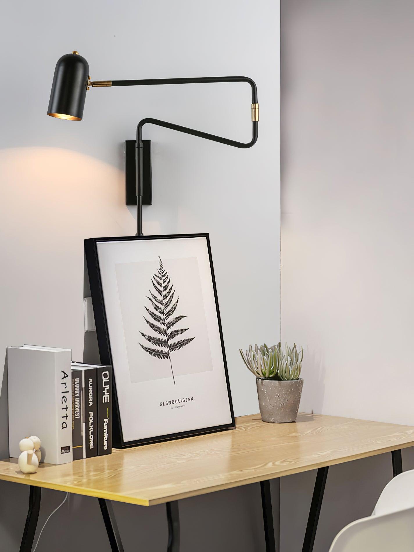 Adjustable Arm Reading Wall Lamp 360° Rotatable Bedroom Bedside Living Room — Gold Black
