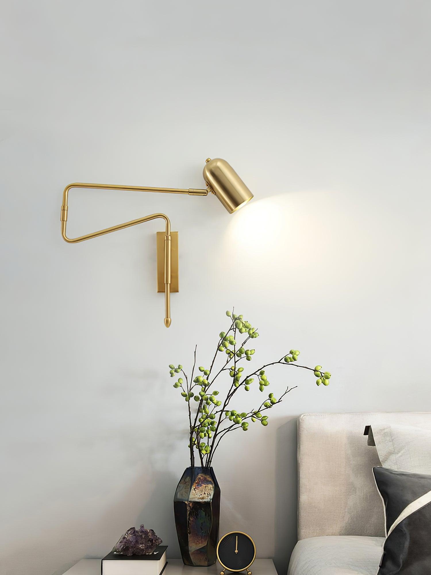 Adjustable Arm Reading Wall Lamp 360° Rotatable Bedroom Bedside Living Room — Gold Black