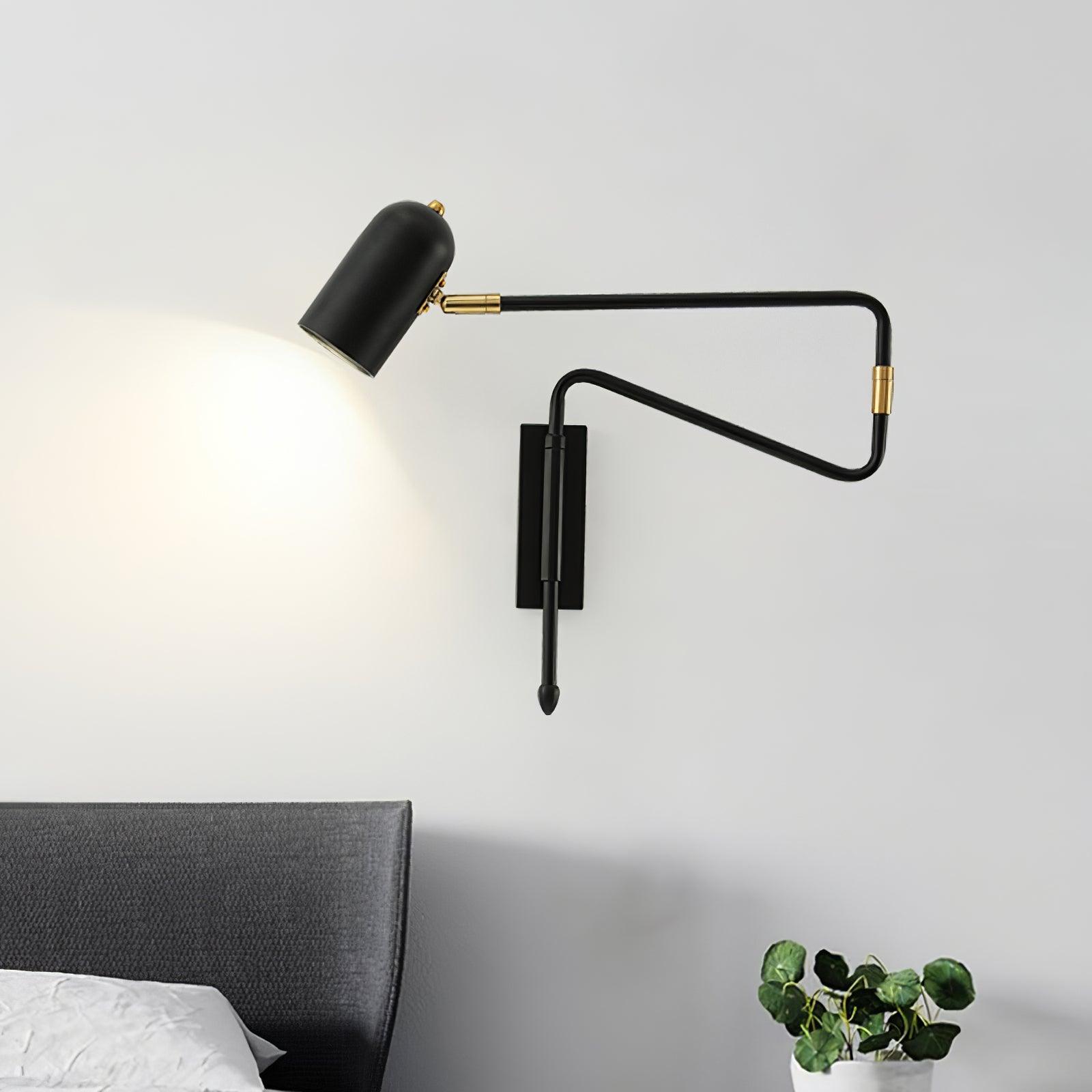 Adjustable Arm Reading Wall Lamp 360° Rotatable Bedroom Bedside Living Room — Gold Black