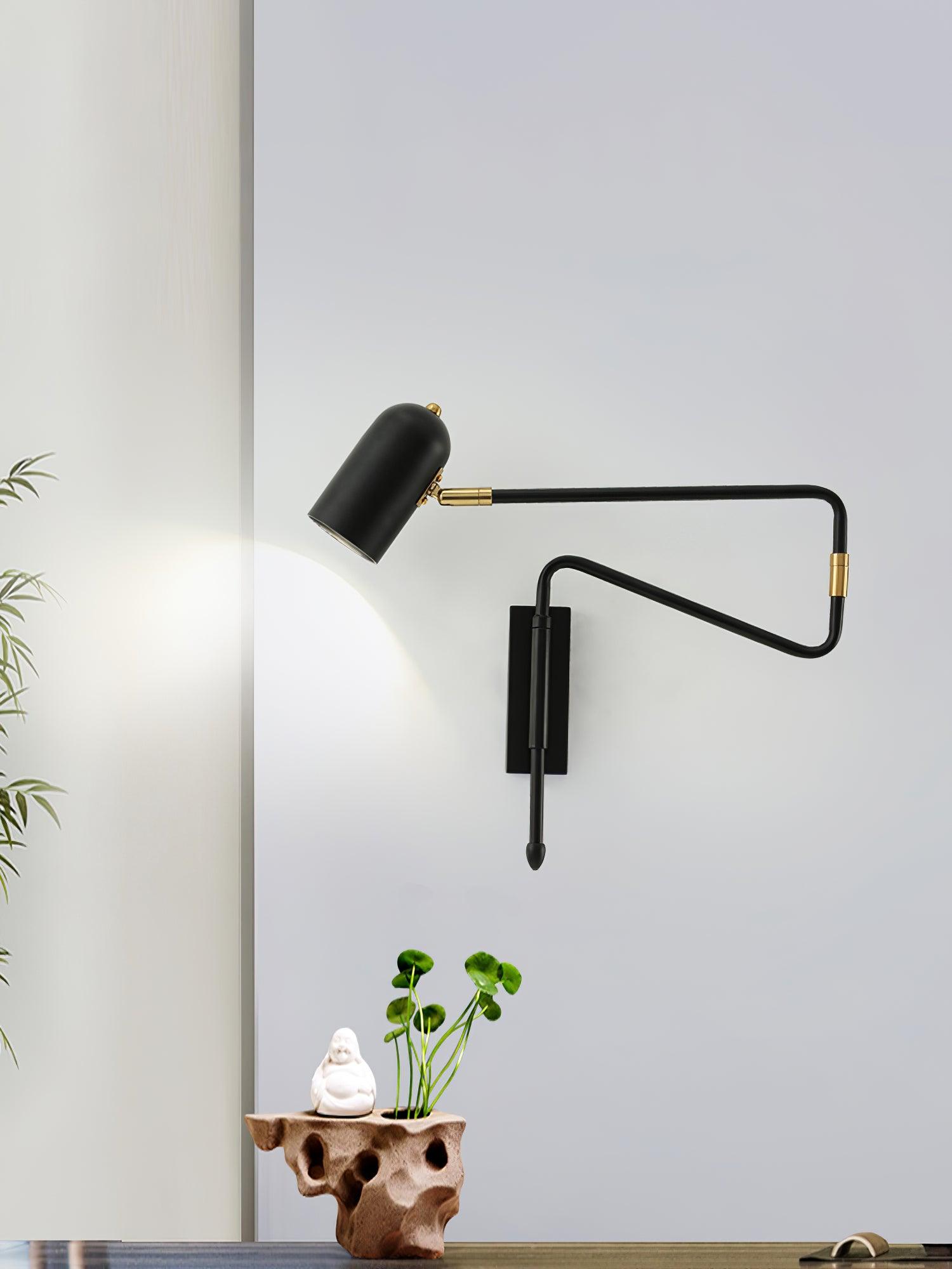 Adjustable Arm Reading Wall Lamp 360° Rotatable Bedroom Bedside Living Room — Gold Black