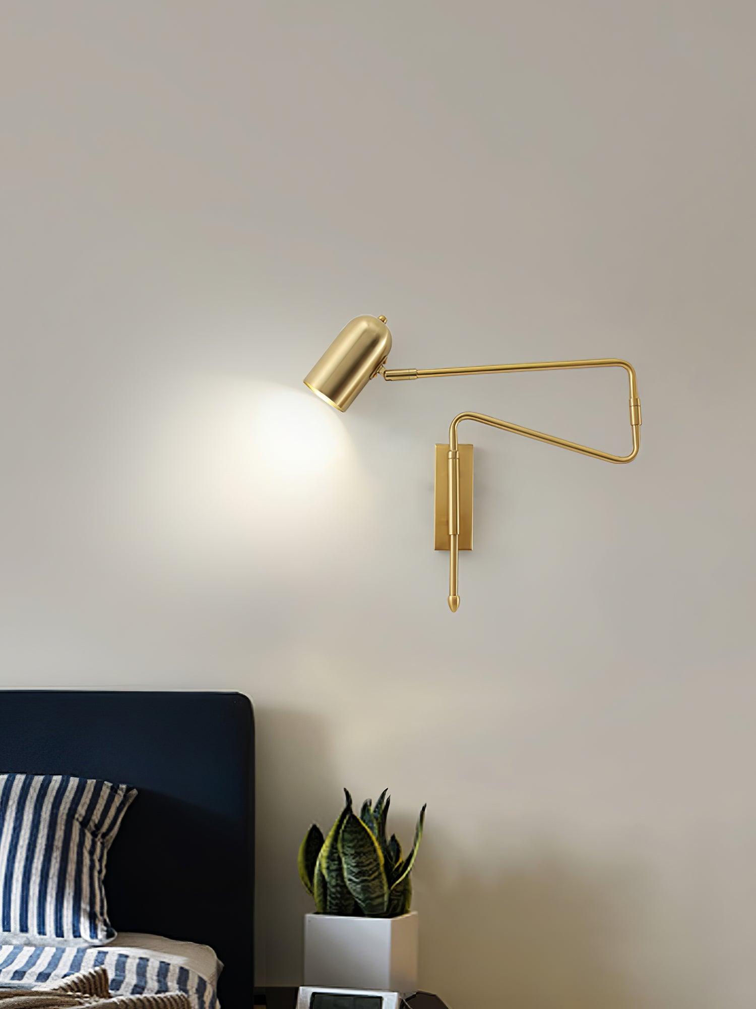 Adjustable Arm Reading Wall Lamp 360° Rotatable Bedroom Bedside Living Room — Gold Black