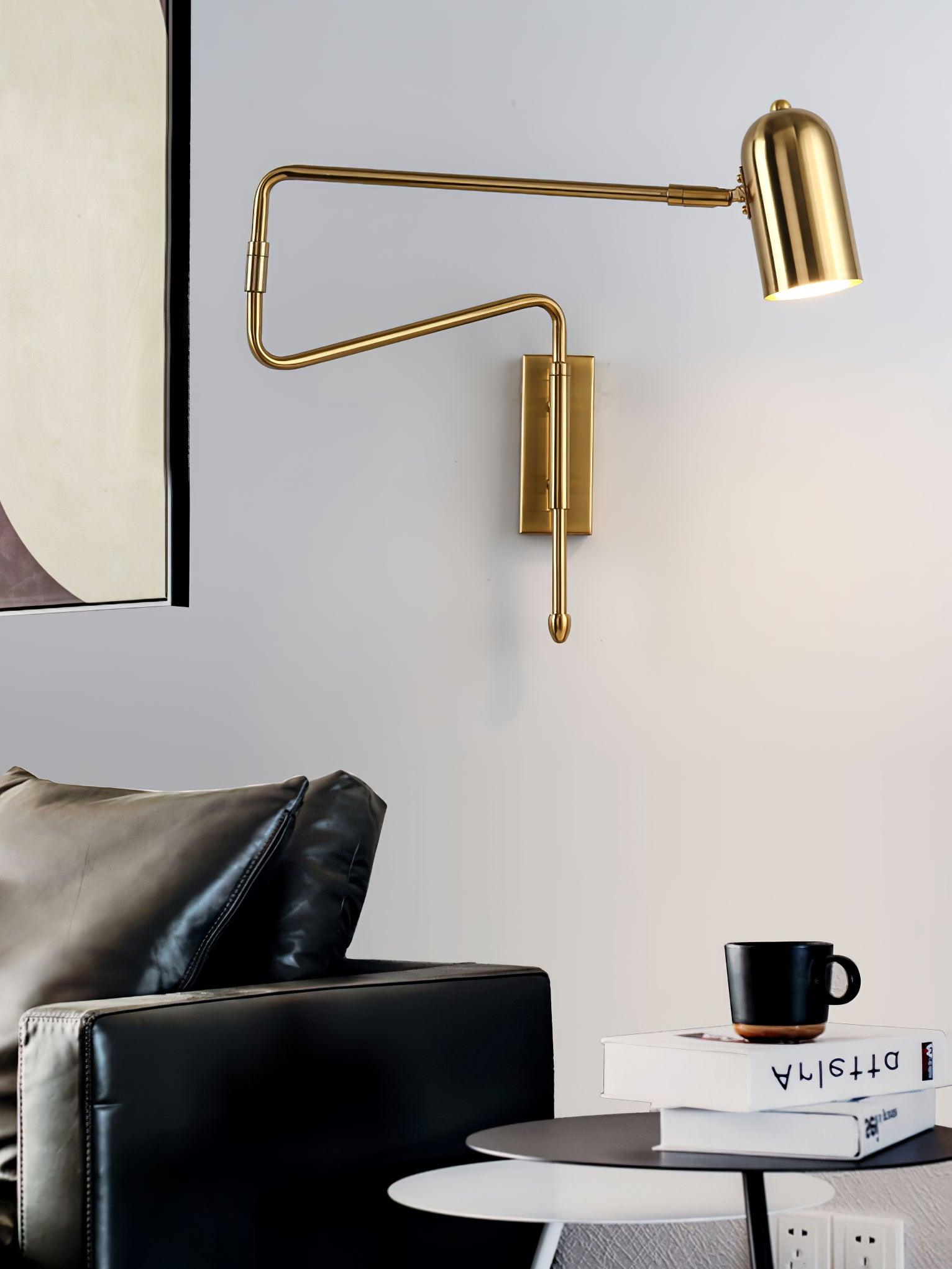 Adjustable Arm Reading Wall Lamp 360° Rotatable Bedroom Bedside Living Room — Gold Black