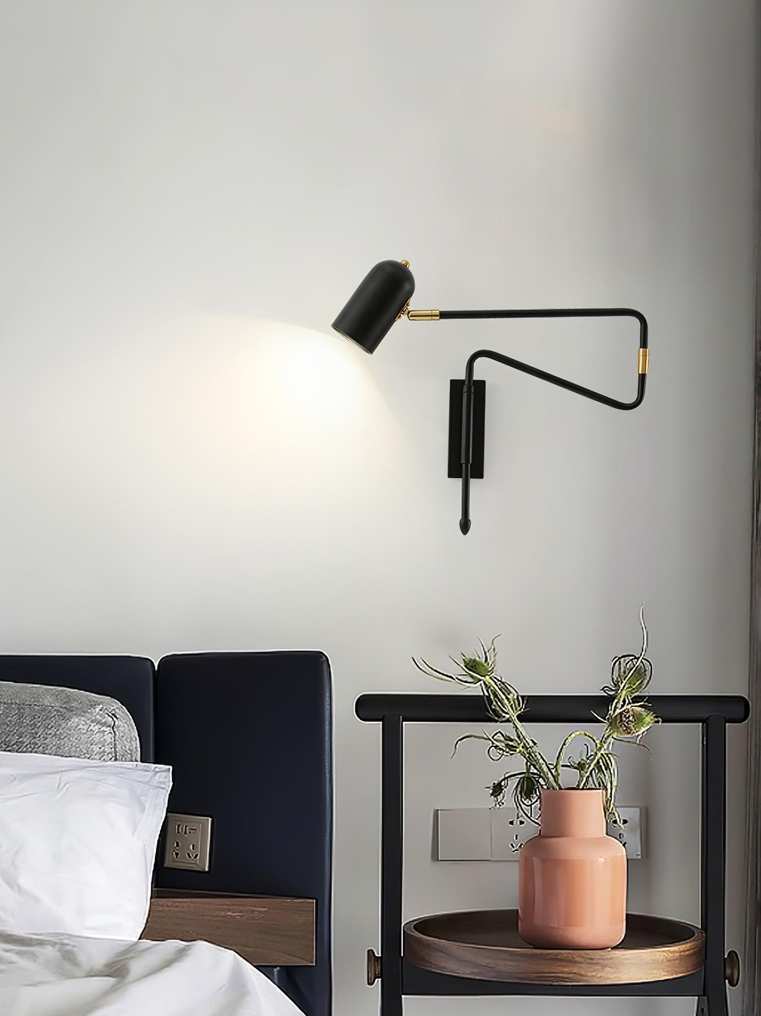 Adjustable Arm Reading Wall Lamp 360° Rotatable Bedroom Bedside Living Room — Gold Black