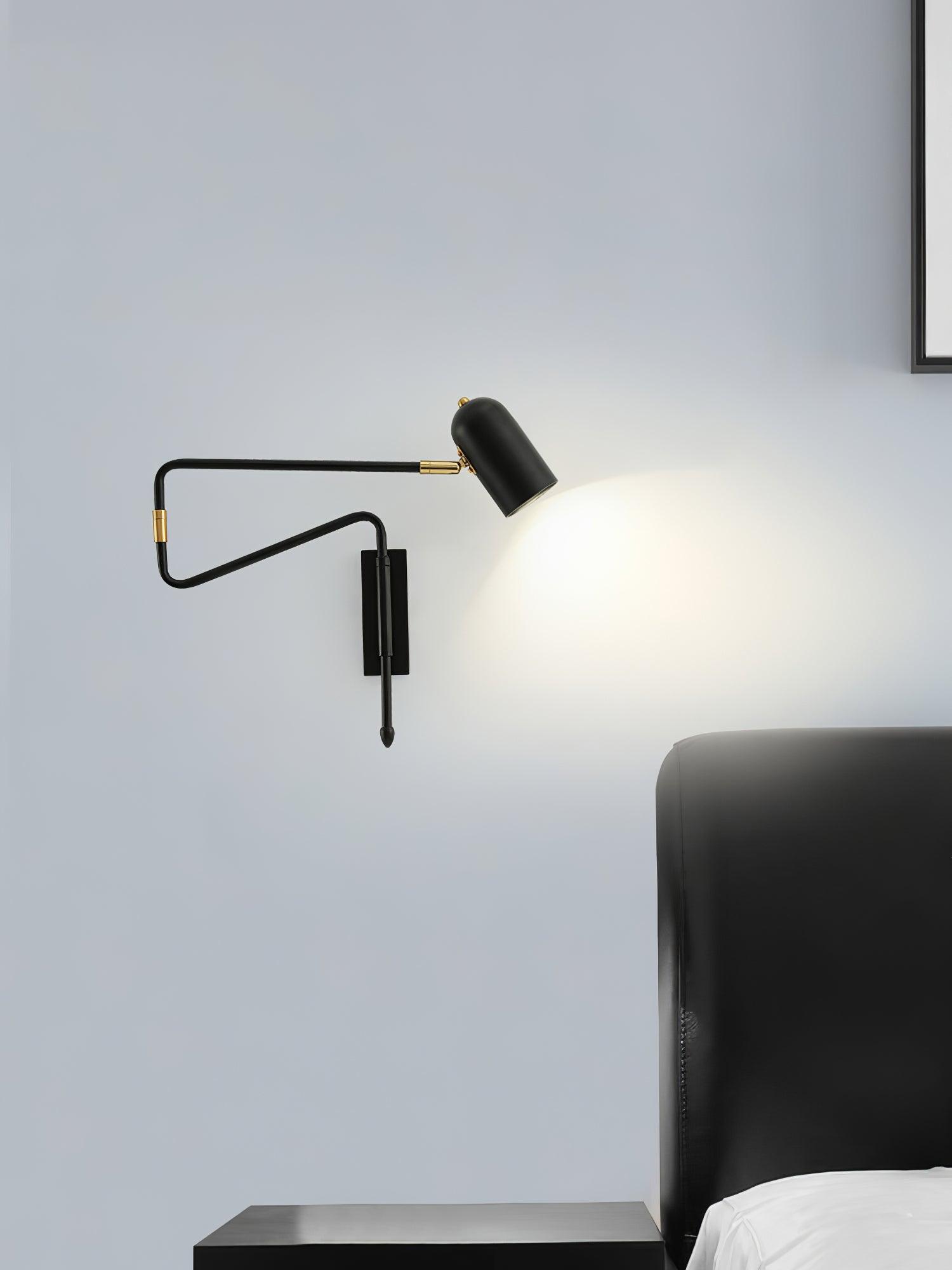 Adjustable Arm Reading Wall Lamp 360° Rotatable Bedroom Bedside Living Room — Gold Black