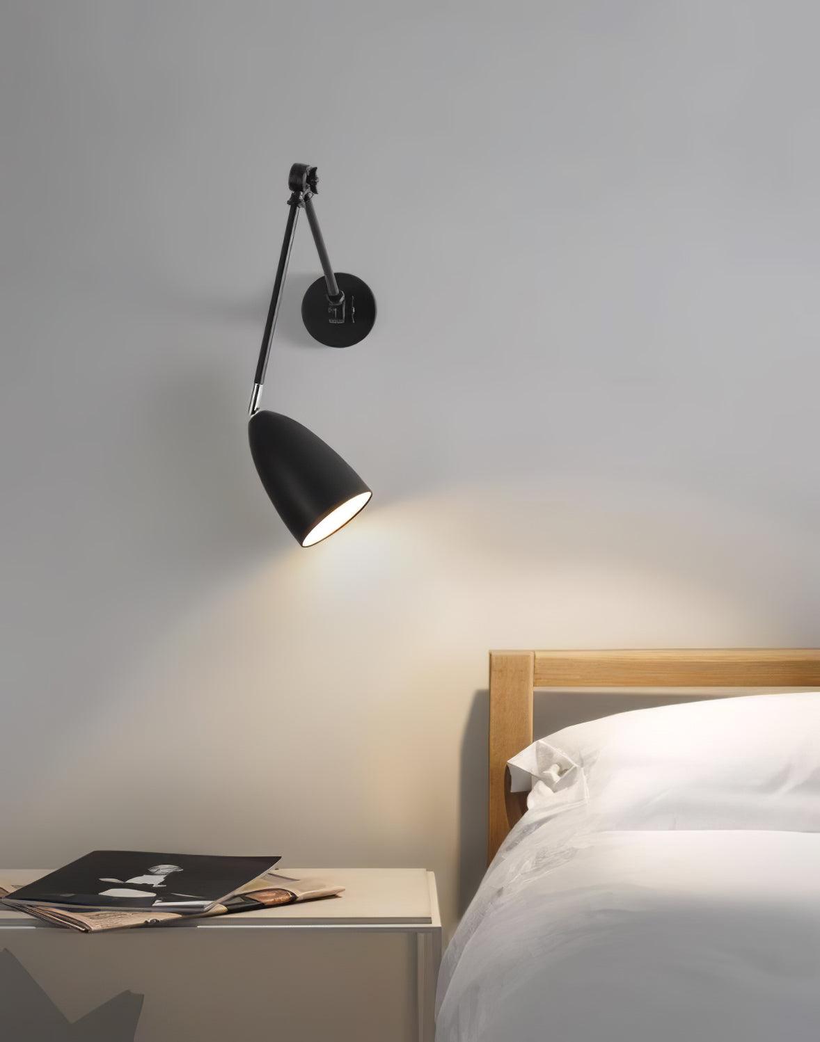 Adjustable Swing Arm Wall Lamp Black Matte Bedroom Reading Bedside — 3.9 Inch