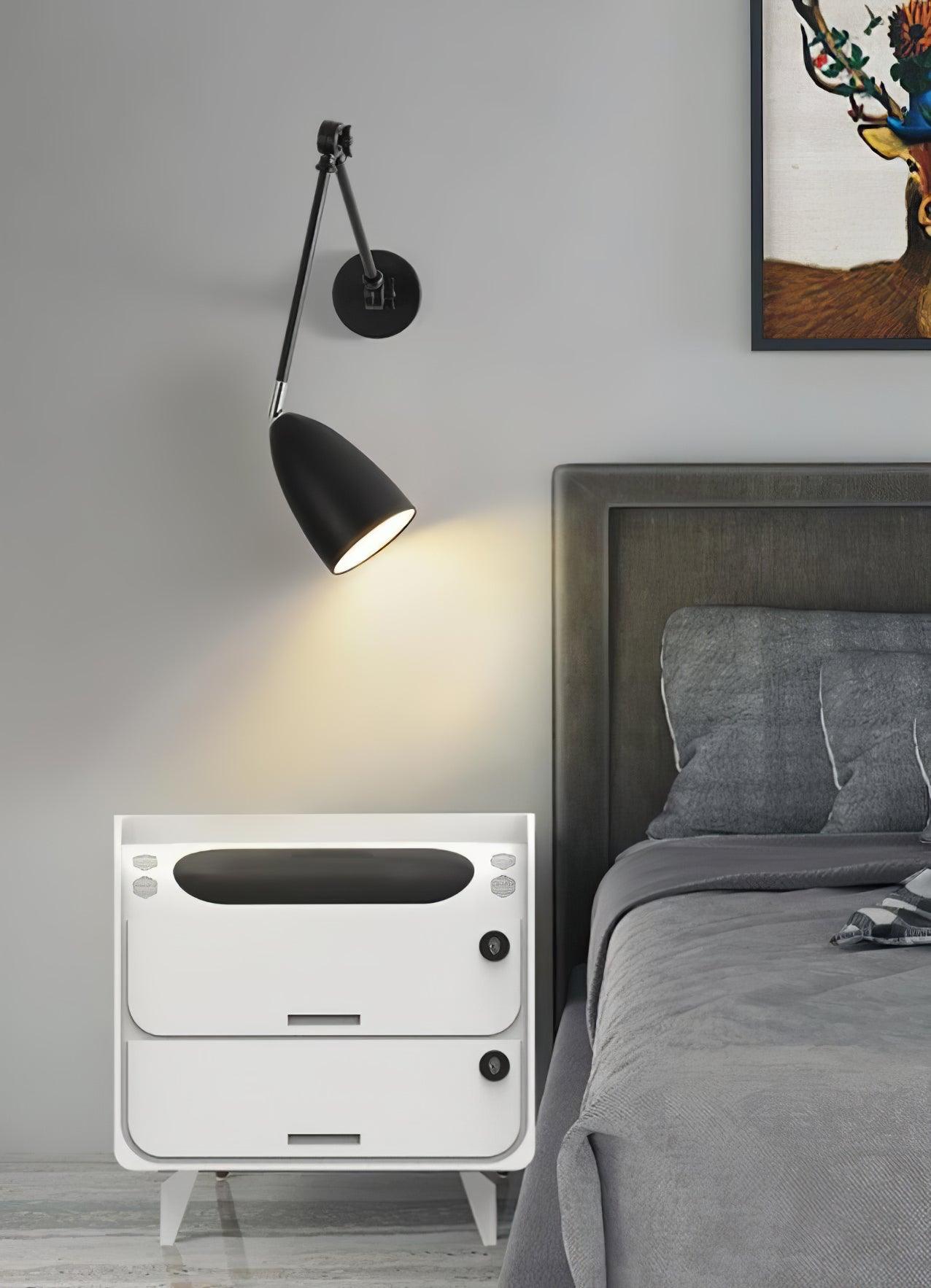 Adjustable Swing Arm Wall Lamp Black Matte Bedroom Reading Bedside — 3.9 Inch