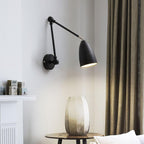 Adjustable Swing Arm Wall Lamp Black Matte Bedroom Reading Bedside — 3.9 Inch