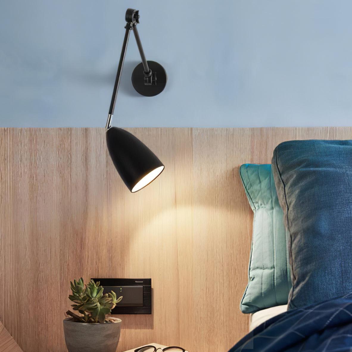 Adjustable Swing Arm Wall Lamp Black Matte Bedroom Reading Bedside — 3.9 Inch